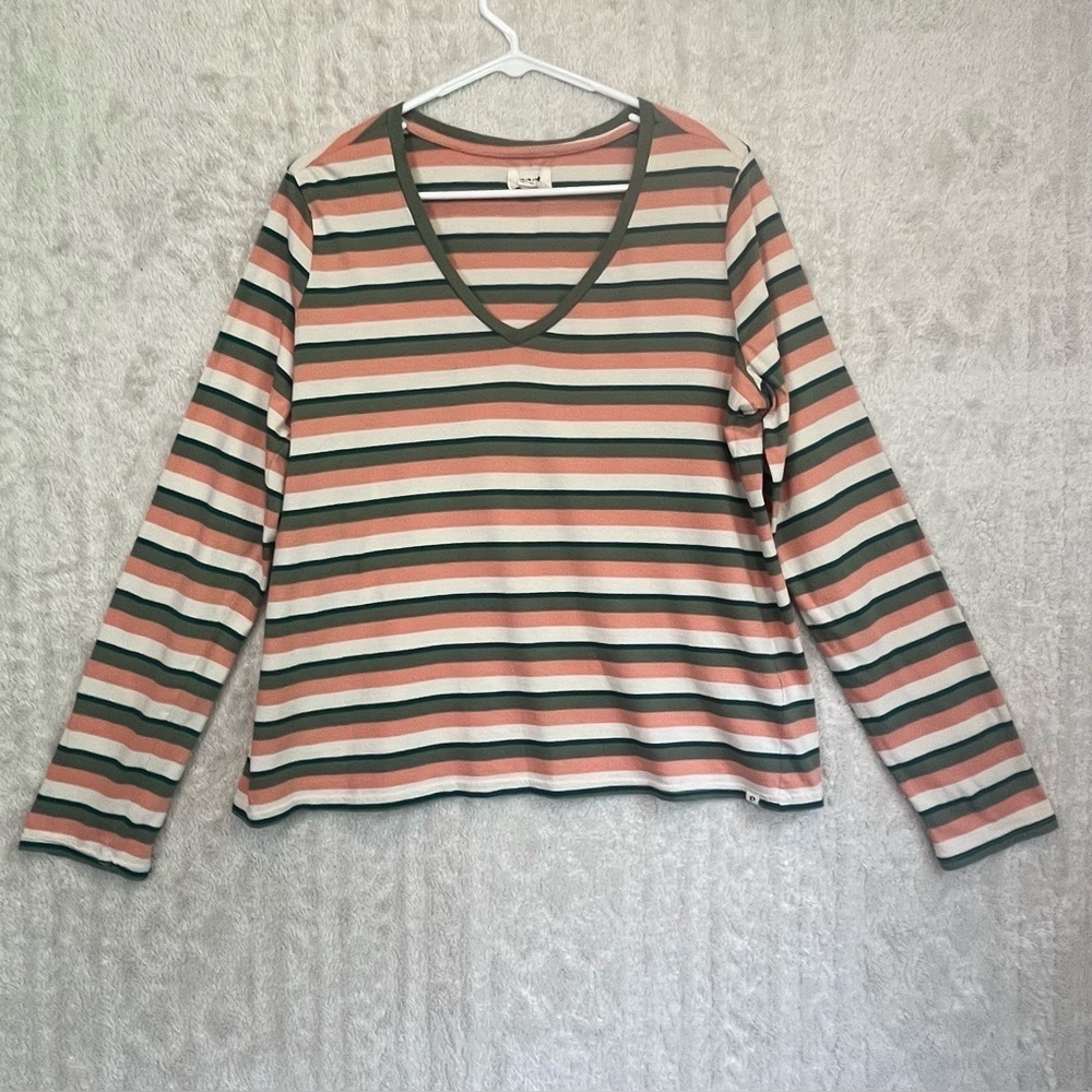 PACT 100% Organic Cotton Striped Top Jersey Sz XL Salmon Green Cream